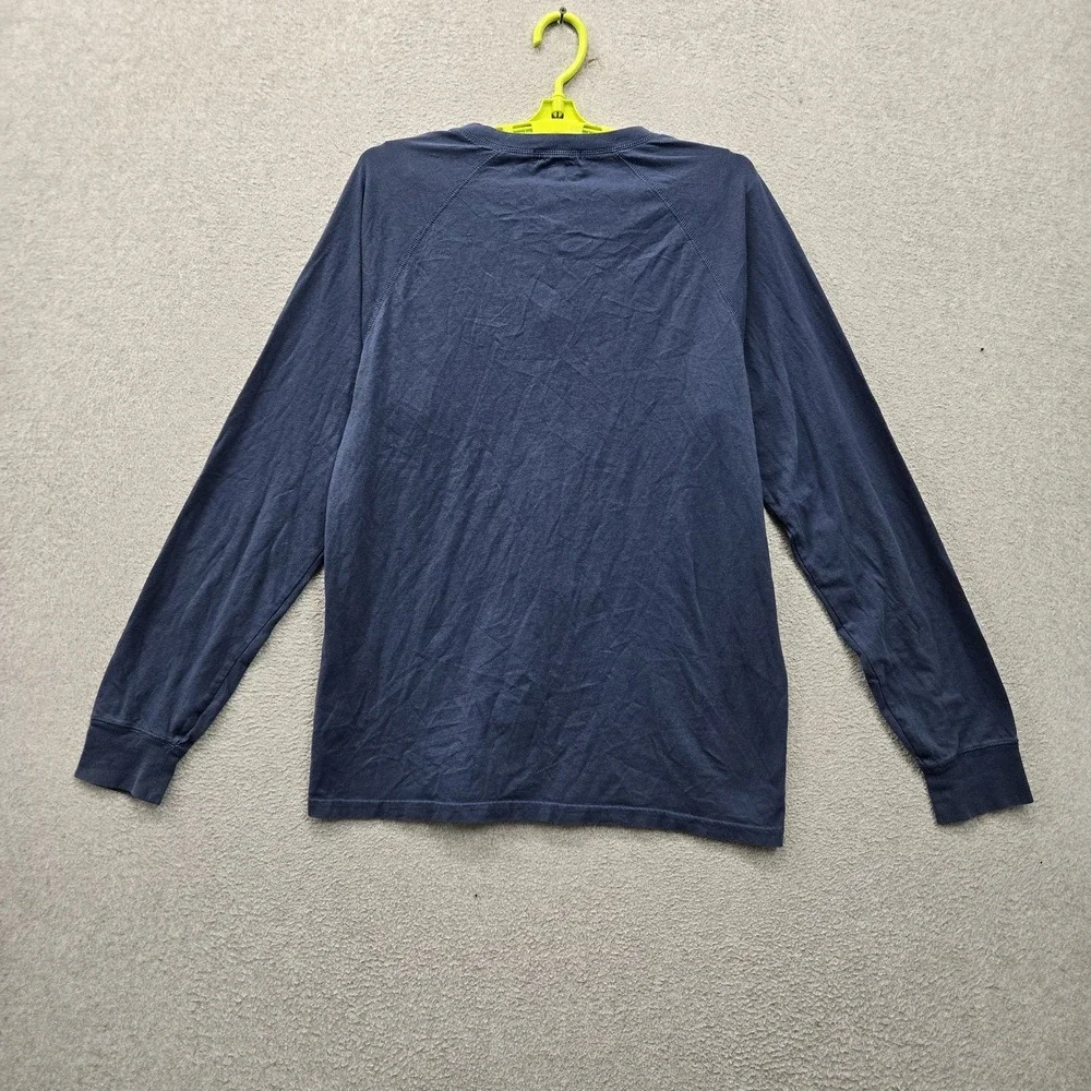 True Religion Men Shirt M/M Blue Henley Button Logo Long Sleeve